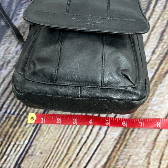 Gold Coral Black Leather Crossbody Organizer Hipster Bag 6x8x3 - Picture 6 of 10